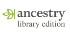 Ancestry Library Edition grey text logo with a light green leaf to the left of the text.