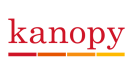 Kanopy in red text with four lines under the text that fades from left to right from red to yellow.