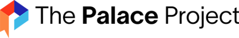 The Palace Project black text database logo with an orange, red, violet, light blue ribbon in a square