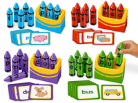Activity guide, 4 crayon boxes, 24 picture/words cards, and 32 letter crayons.