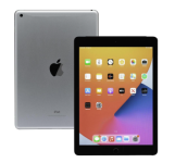 Silver Apple iPad- 9th Generation showing apps on the screen and the back of the iPad, as well.