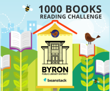 Graphic of books and birds for the 1000 books challenge