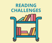 Graphic of a library book cart with books.