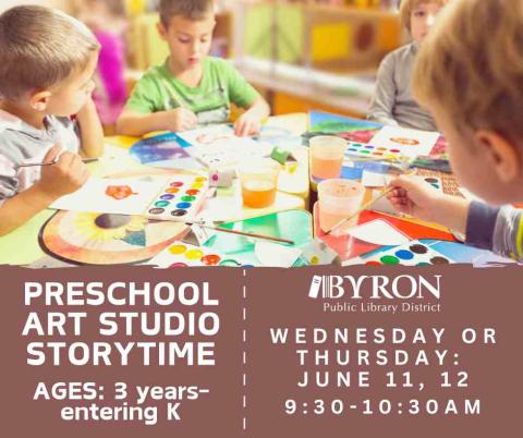 Photo of children making art with program dates.