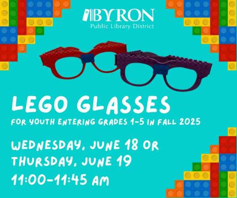 Photo of Lego Glasses with program dates.