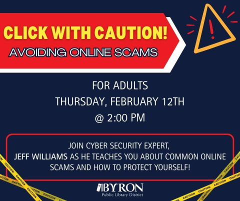 Click with Caution: Avoiding Online Scams Graphic