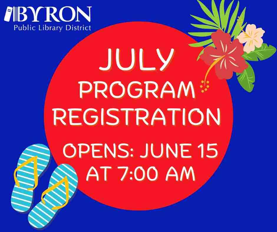 Photo stating July program registration opens June 15 at 7:00 AM.
