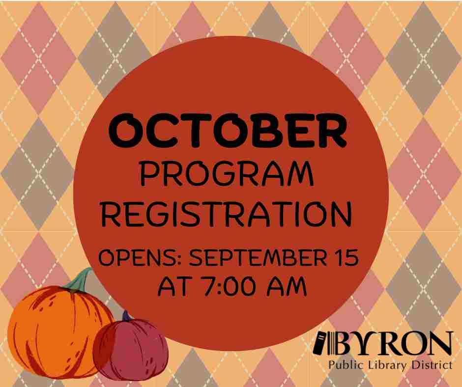 October program registration opens Sept. 15 at 7:00 am.