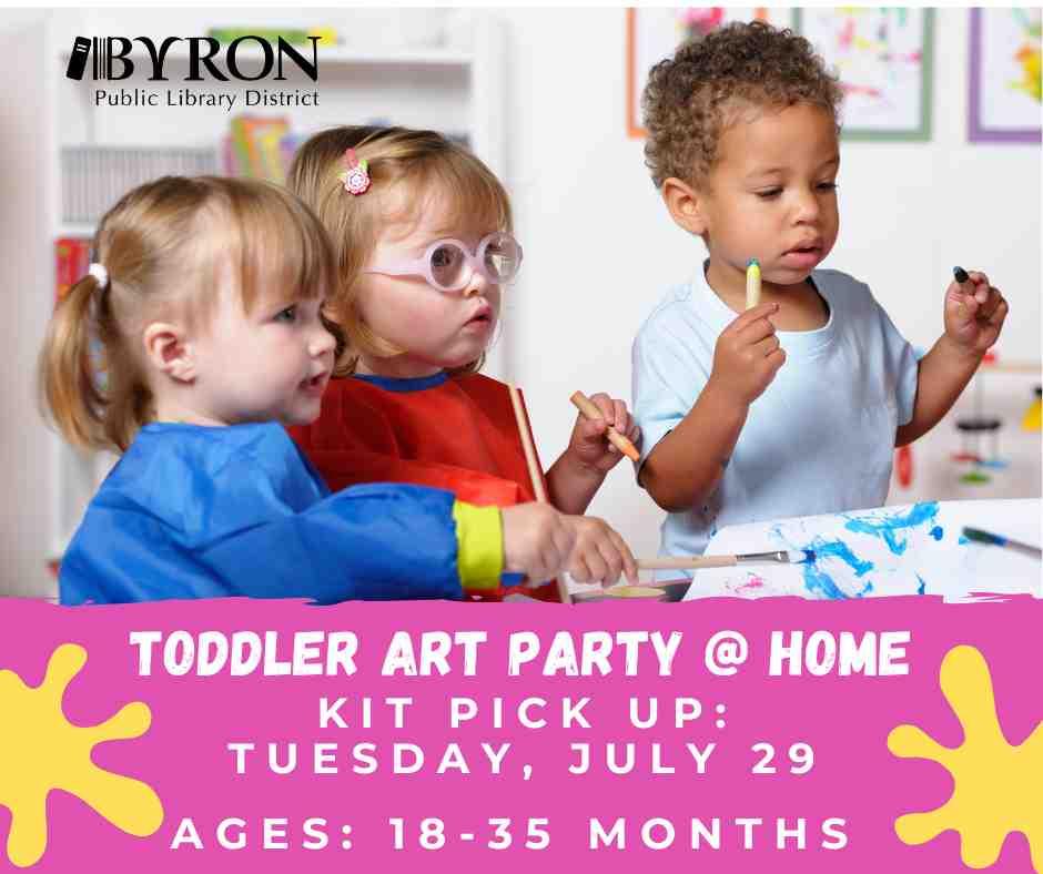 Photo of toddler creating art with program dates.