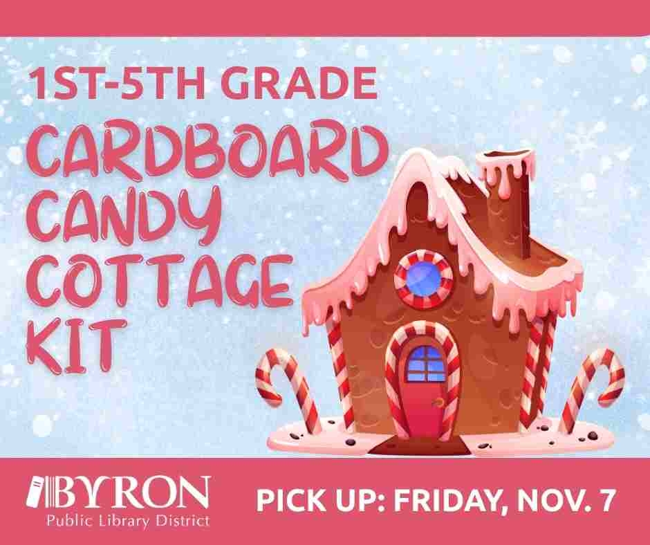 Photo of a candy cottage with event information.