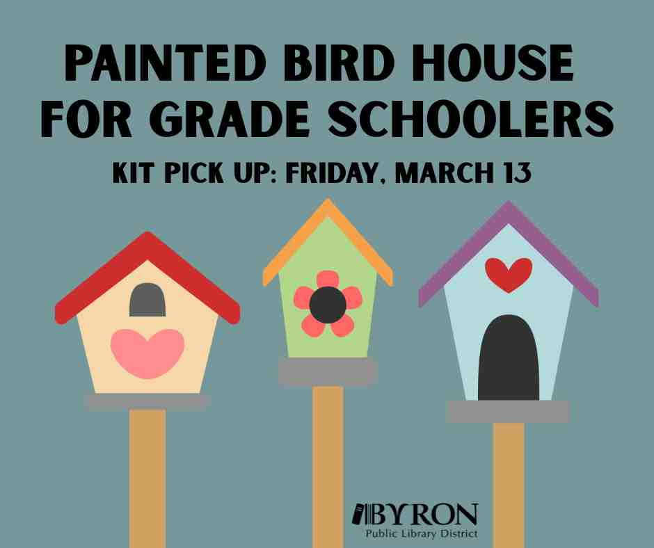 Graphic of 3 bird houses with kit pick up date.