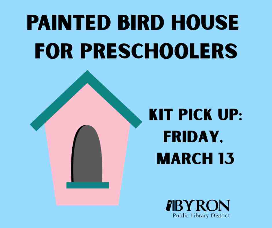 Graphic of a bird house with kit pick up date.