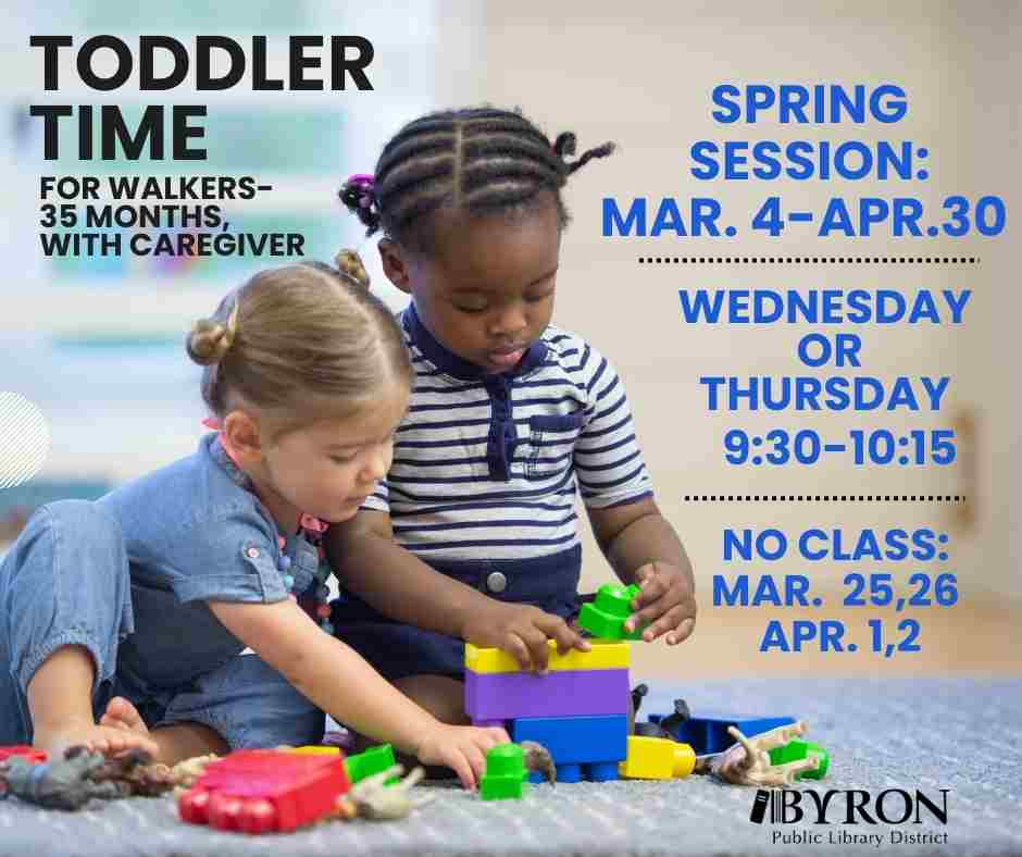 Photo of toddlers playing with class dates and times.